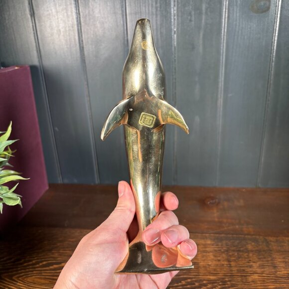 Vintage Brass Dolphin Figurine Nautical Coastal Decor for Shelf Display - Picture 12 of 17